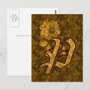 Mit Monogramm P Gold Peony Postcard Postkarte