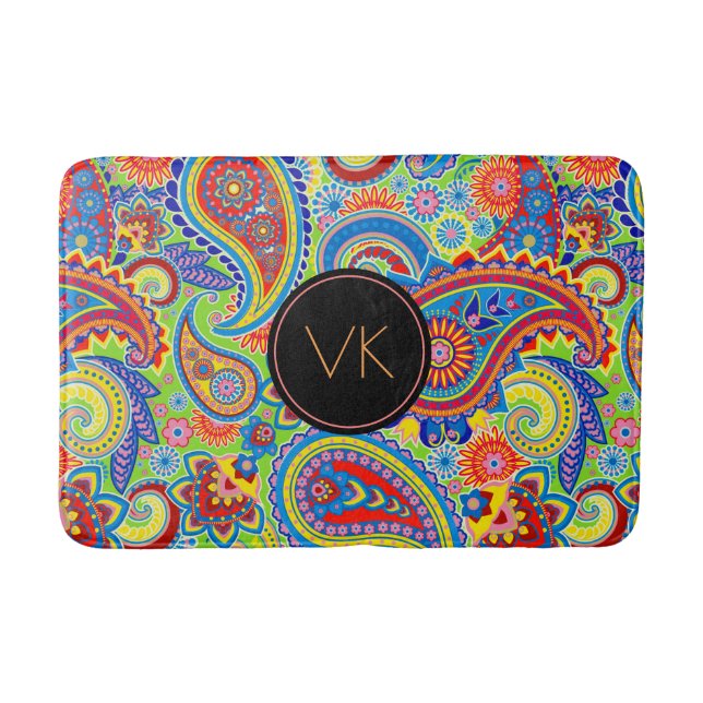 Mit Monogramm Paisley-Muster Badematte (Vorderseite)