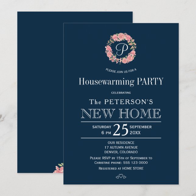 Mit Monogramm Party zur häuslichen Aufwärmung in r Einladung (Vorne/Hinten)