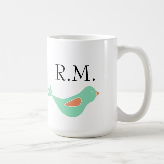 Mit Monogramm Pastell Green Bird Kaffeetasse (Rechts)