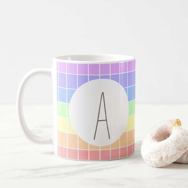 Mit Monogramm Pastell Rainbow Farbige Streifen Kaffeetasse (Mit Donut)