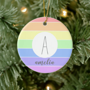 Mit Monogramm Pastell Rainbow Farbige Streifen Keramik Ornament