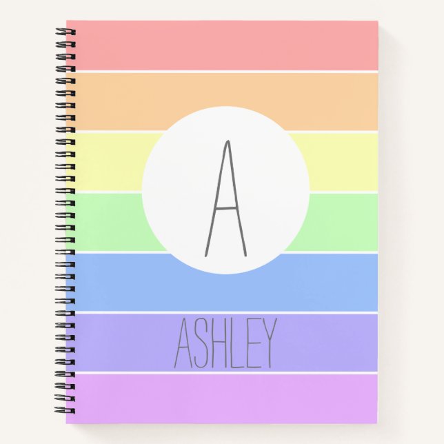 Mit Monogramm Pastell Rainbow Farbige Streifen Notizbuch (Vorderseite)