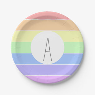 Mit Monogramm Pastell Rainbow Farbige Streifen Pappteller