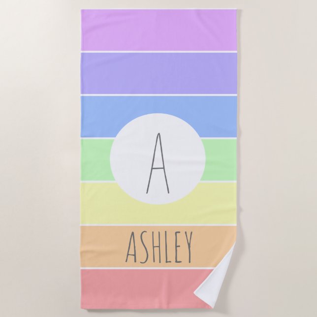 Mit Monogramm Pastell Rainbow Farbige Streifen Strandtuch (Vorderseite)