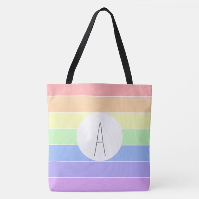 Mit Monogramm Pastell Rainbow Farbige Streifen Tasche (Vorderseite)