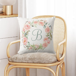 Mit Monogramm Pastell Rosa Blume Kranz Kissen