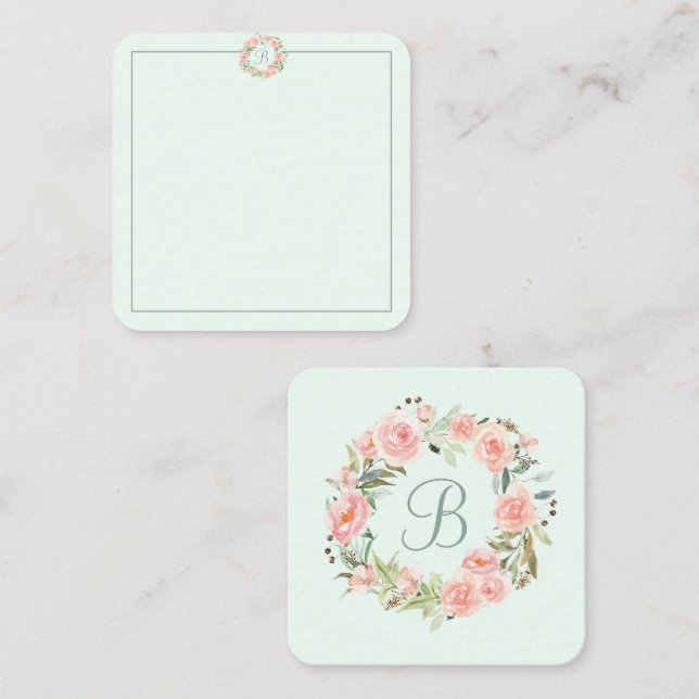 Mit Monogramm Pastellrosa Blume Kreidediar Mitteilungskarte (Vorne/Hinten)