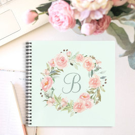 Mit Monogramm Pastellrosa Blume Kreidediar Notizbuch