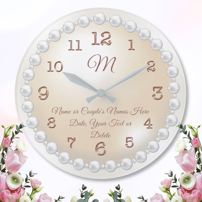 Mit Monogramm Perlen auf Perlenuhr, Personalisiert Große Wanduhr (30th Anniversary Gift for wife, couple. Thirtieth wedding anniversary gift. 30tg wedding anniversary)