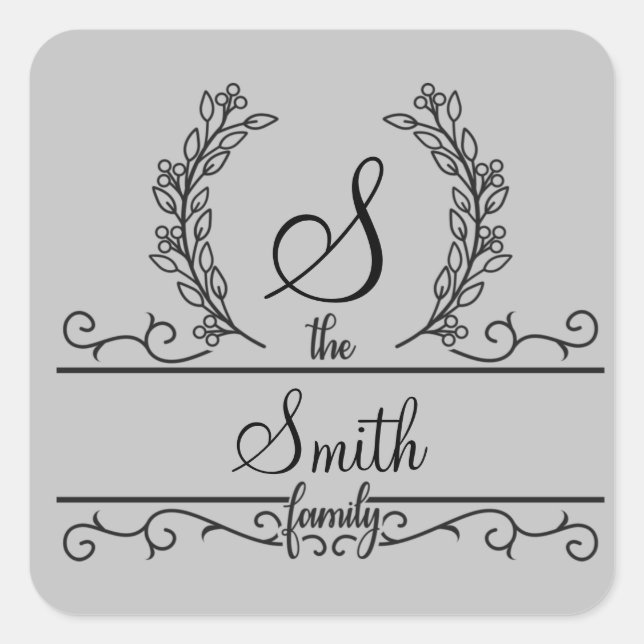Mit Monogramm Personalisierter Familienname Quadratischer Aufkleber (Vorderseite)