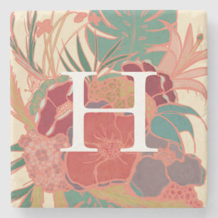 Mit Monogramm Personalisierter floraler Untersetze Steinuntersetzer
