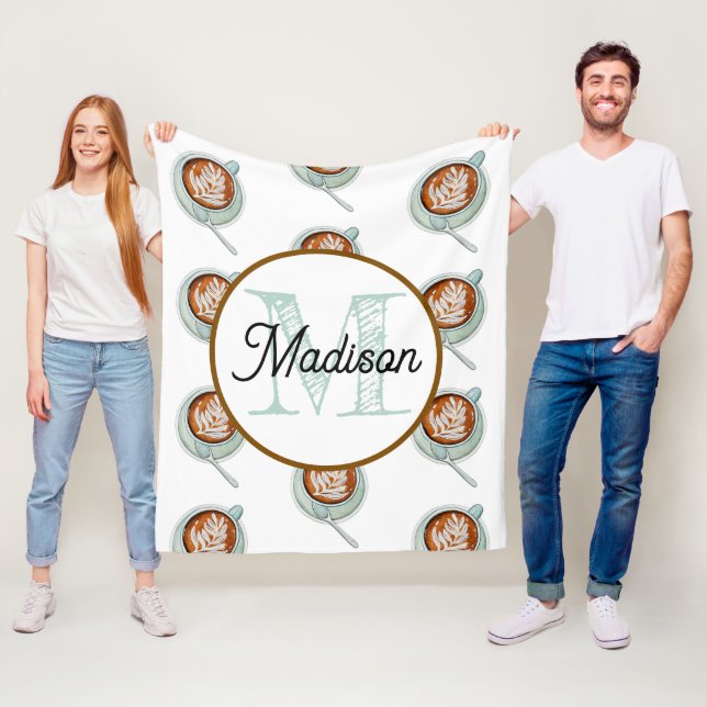 Mit Monogramm personalisierter Vlieskaffee Fleecedecke (Beispiel)