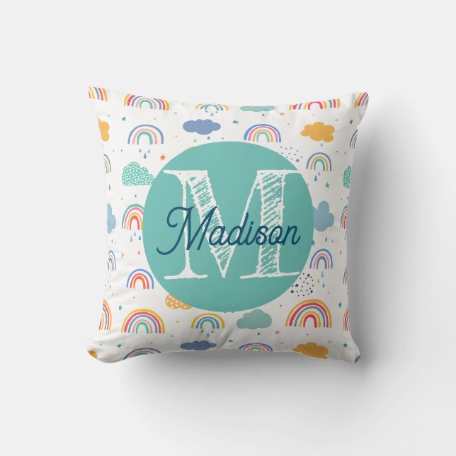 Mit Monogramm personalisiertes Regenbogenkissen Kissen (Vorderseite)