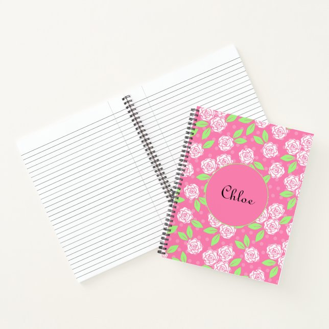 Mit Monogramm Personalisiertes Shabby Chic Rosa Bl Notizbuch (Innenseite)