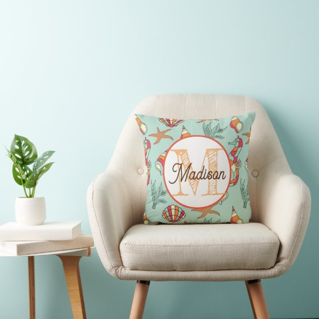 Mit Monogramm personalisiertes Strandkissen Kissen (Stuhl )