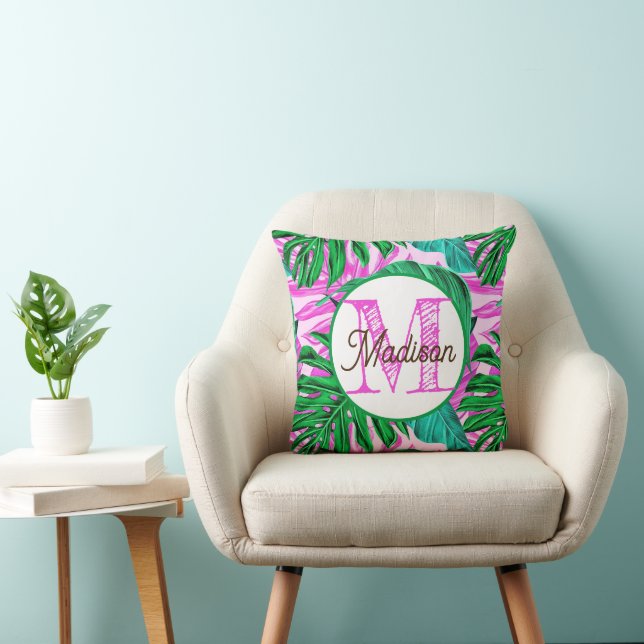Mit Monogramm personalisiertes tropisches Kissen (Stuhl )