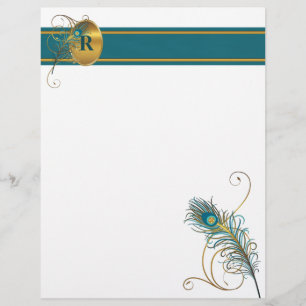 Mit Monogramm Pfau in Aquamarin und Gold