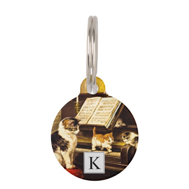 Mit Monogramm Piano Lektion Mutter Katze Niedlich  Haustiermarke (Vorderseite)