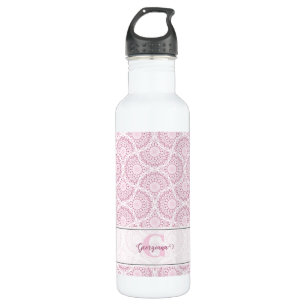 Mit Monogramm Pink Art Deco Confetti Lace Mandala Edelstahlflasche