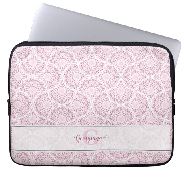Mit Monogramm Pink Art Deco Confetti Lace Mandala Laptopschutzhülle (Vorderseite)
