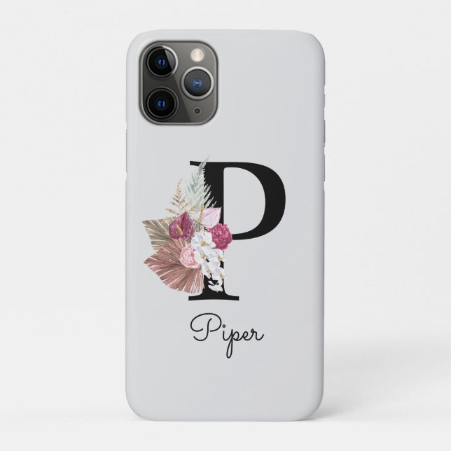 Mit Monogramm Pink Boho Floral Initial Case-Mate iPhone Hülle (Rückseite)
