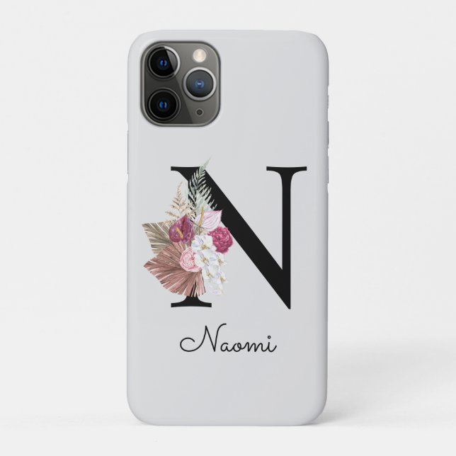 Mit Monogramm Pink Boho Floral Initial N Case-Mate iPhone Hülle (Rückseite)