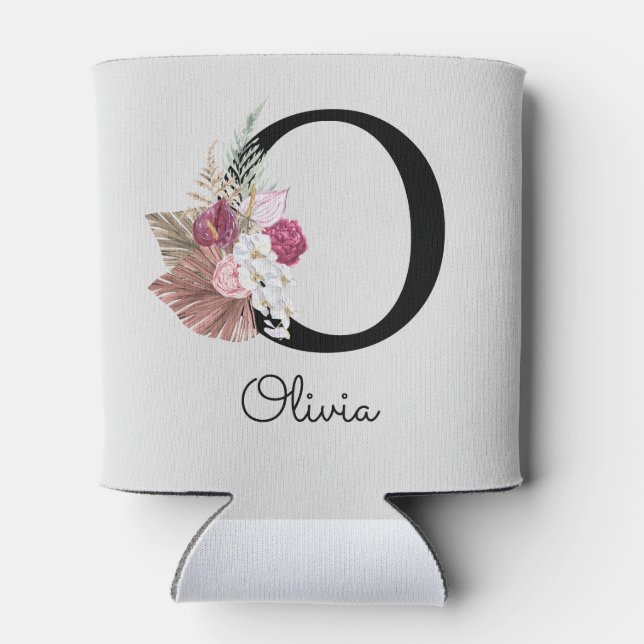 Mit Monogramm Pink Boho Floral Initial O Dosenkühler (Rückseite)