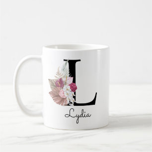 Mit Monogramm Pink Floral Initial L Kaffeetasse