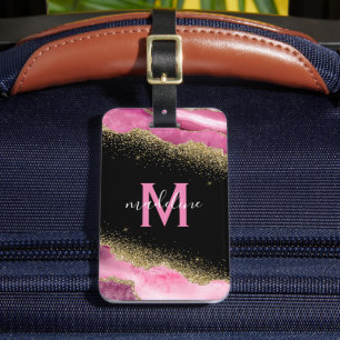 Mit Monogramm Pink Geode Agate Gepäckanhänger