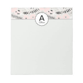 Mit Monogramm Pink Grau Schwarz Gemusterte Blume Notizblock