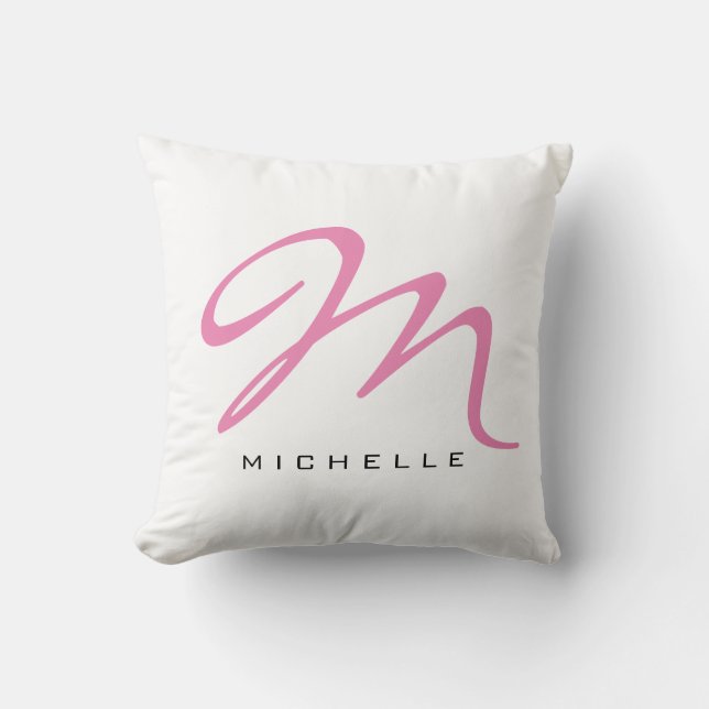 Mit Monogramm Pink-Kalligrafie Ihr Name Kissen (Vorderseite)