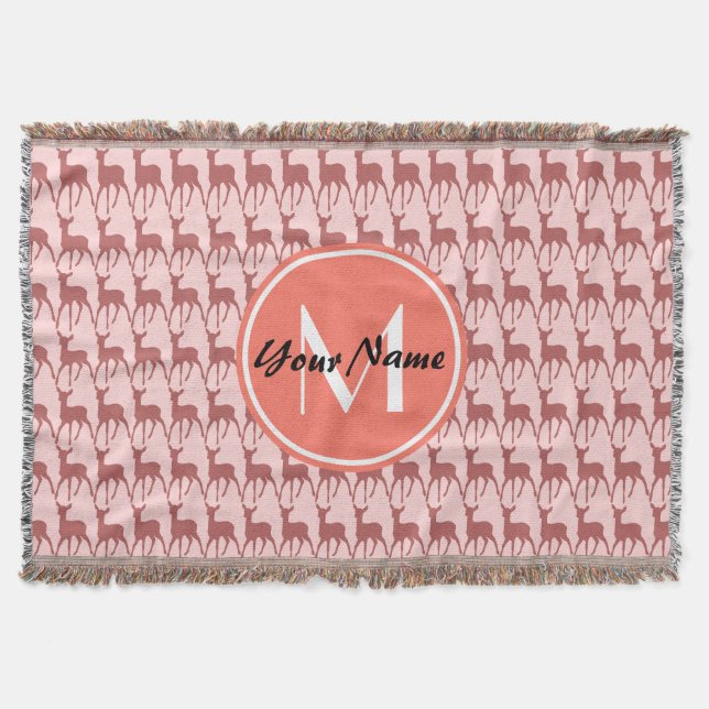 Mit Monogramm Pink Lachs Hirsch, Personalisierter  Decke (Vorderseite)
