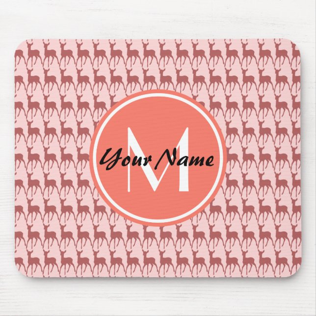 Mit Monogramm Pink Lachs Hirsch, Personalisierter  Mousepad (Vorne)