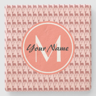 Mit Monogramm Pink Lachs Hirsch, Personalisierter Steinuntersetzer