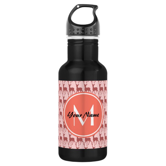 Mit Monogramm Pink Lachs Hirsch, Personalisierter  Trinkflasche (Vorderseite)