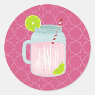 Mit Monogramm Pink Lemonade Berry Quatrefoil Runder Aufkleber