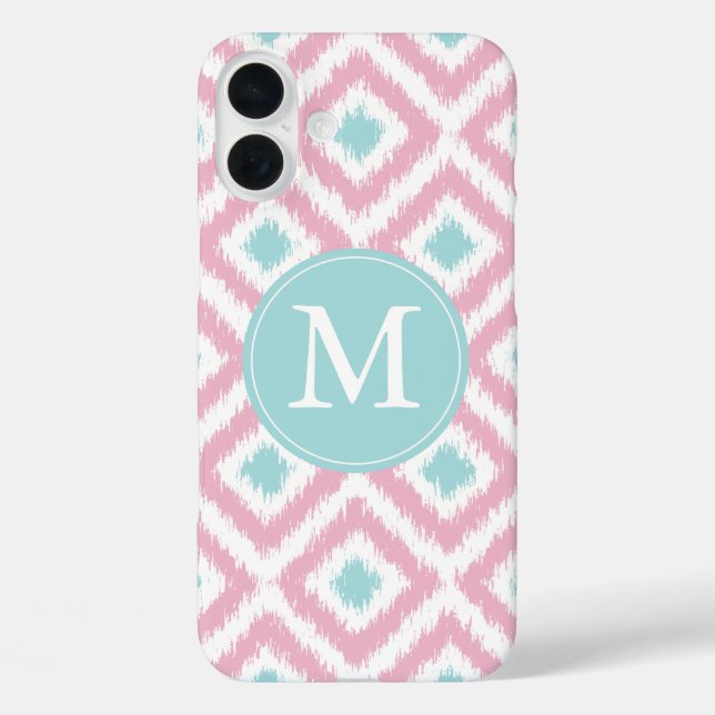 Mit Monogramm Pink Minze Diamond Ikat Muster title_seo2 (Rückseite)
