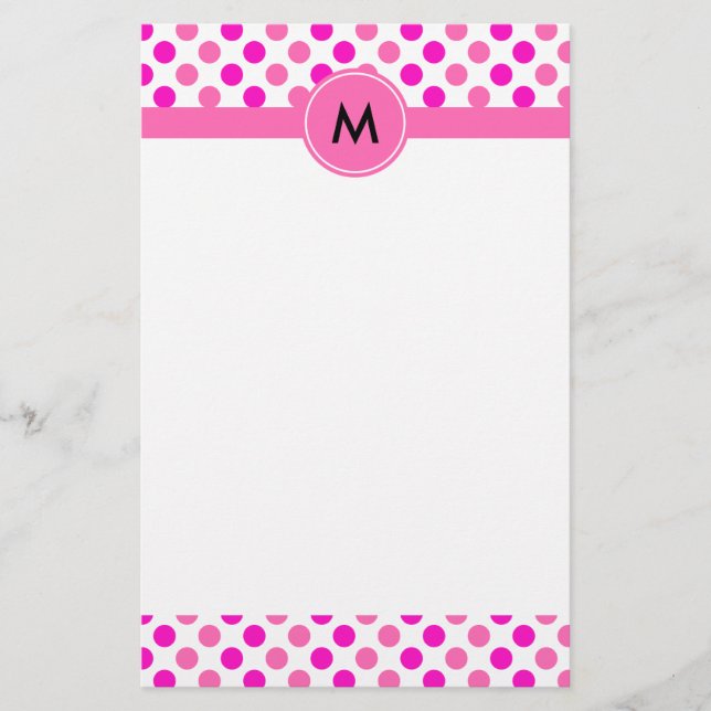 Mit Monogramm Pink Polka Dots Briefpapier (Vorderseite)