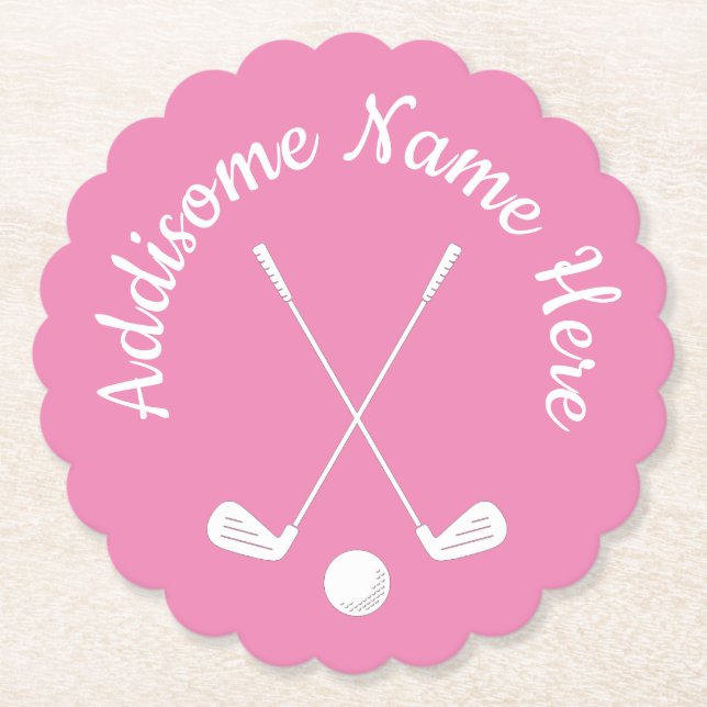 Mit Monogramm Pink White golfball club Ladys Untersetzer (Vorderseite)
