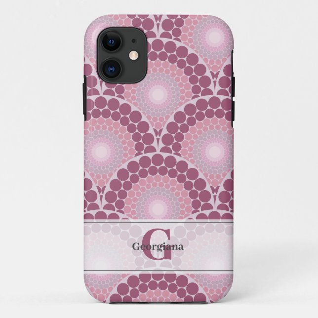 Mit Monogramm Pinks Dusky Rose Dot Mandala Case-Mate iPhone Hülle (Rückseite)