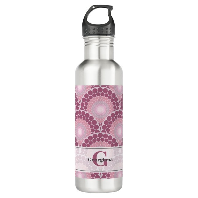 Mit Monogramm Pinks Dusky Rose Dot Mandala Edelstahlflasche (Vorderseite)