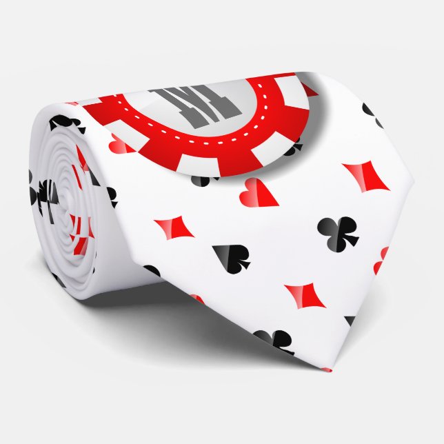 Mit Monogramm Poker-Chip mit Spielkarte-Anzügen Krawatte (Gerollt)