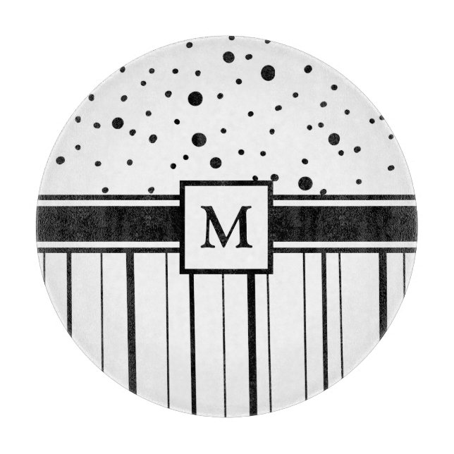Mit Monogramm Polka-Dosen und Streifen Schneidebrett (Vorderseite)