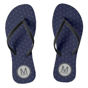 Mit Monogramm Polka Dots Gray Dark Blue Flip Flops