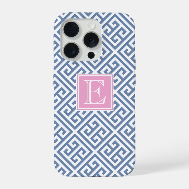 Mit Monogramm Preppy-Blue-Key iPhone 15 Pro Hülle (Rückseite)