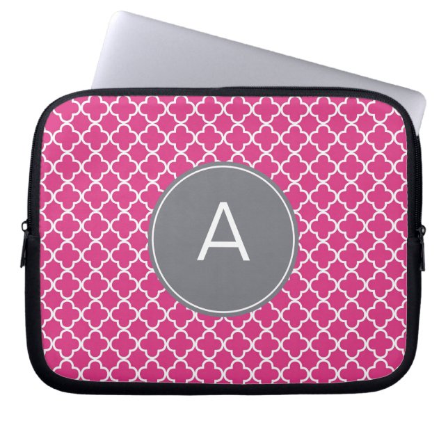 Mit Monogramm Quatrefoil Muster Laptopschutzhülle (Vorderseite)