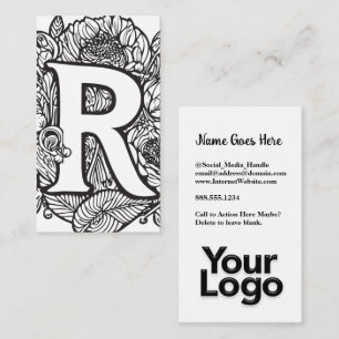 Mit Monogramm R Floral Black and White Company Log Visitenkarte
