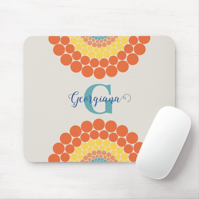 Mit Monogramm Radiant Aegean Summer Dot Mandala Mousepad (Mit Mouse)