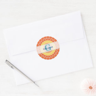 Mit Monogramm Radiant Aegean Summer Dot Mandala Runder Aufkleber